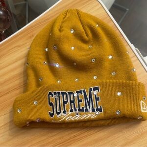 Supreme Yellow Beanie with Rhinestones